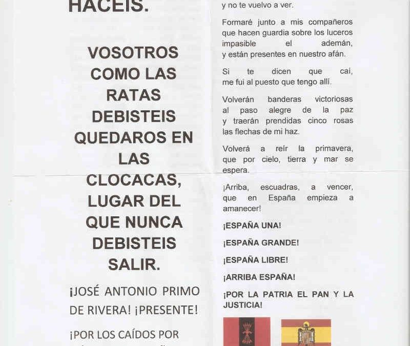 Comunicado contra el fascismo en Orihuela.