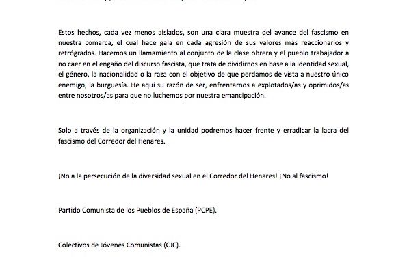 Comunicado ante la agresión homófoba en Alcalá de Henares