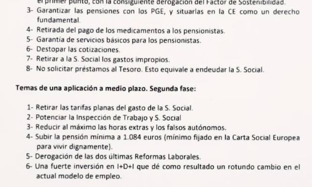 Posición del PCPE ante los nuevos retos en la lucha por unas pensiones dignas para la clase obrera