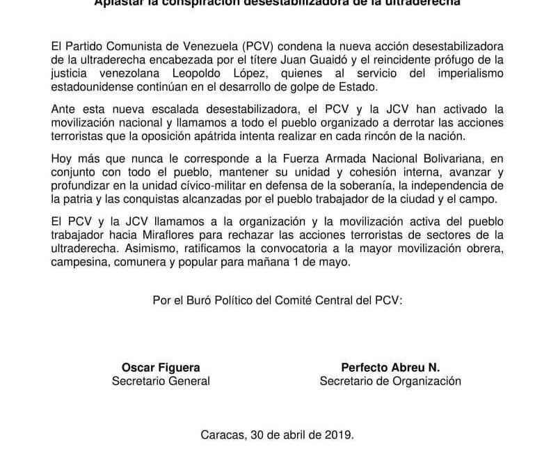 Comunicado del PCV: Aplastar la conspiración desestabilizadora de la ultraderecha