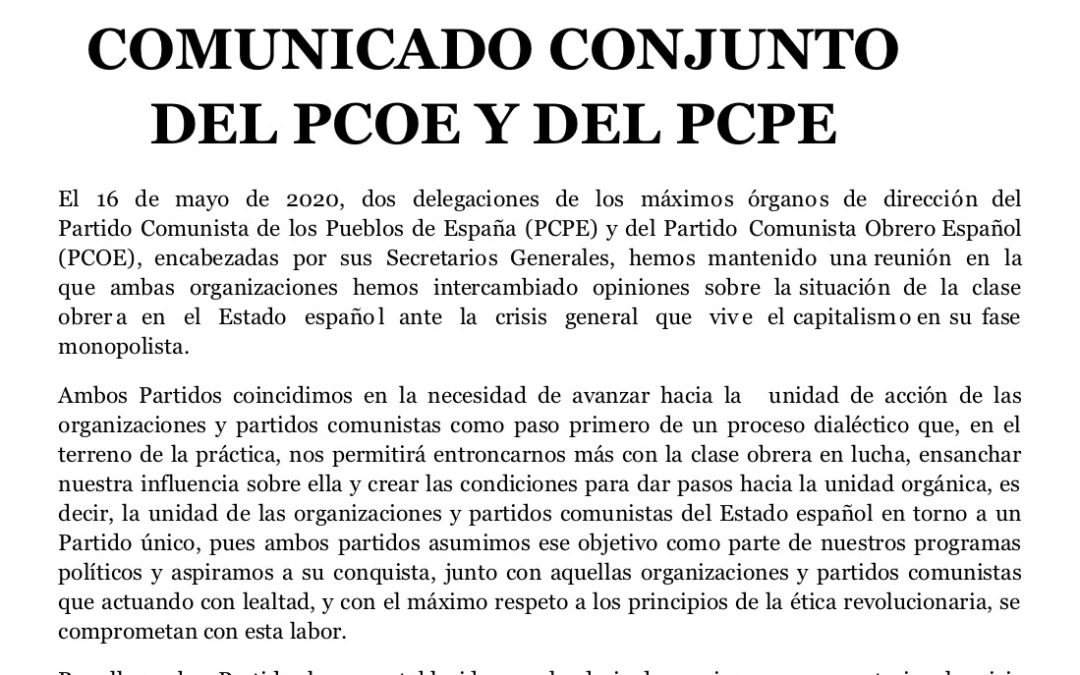 Comunicado conjunto del PCOE y del PCPE