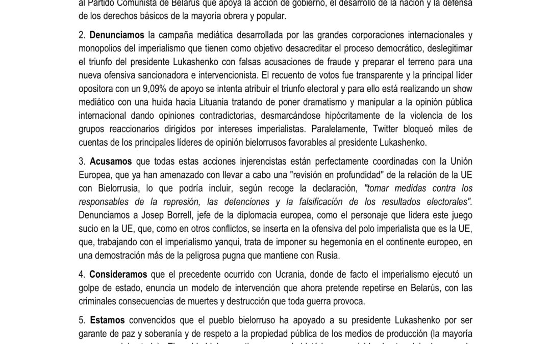 Elecciones en Belarús: frustración y provocación del imperialismo ante el triunfo del presidente Lukashenko