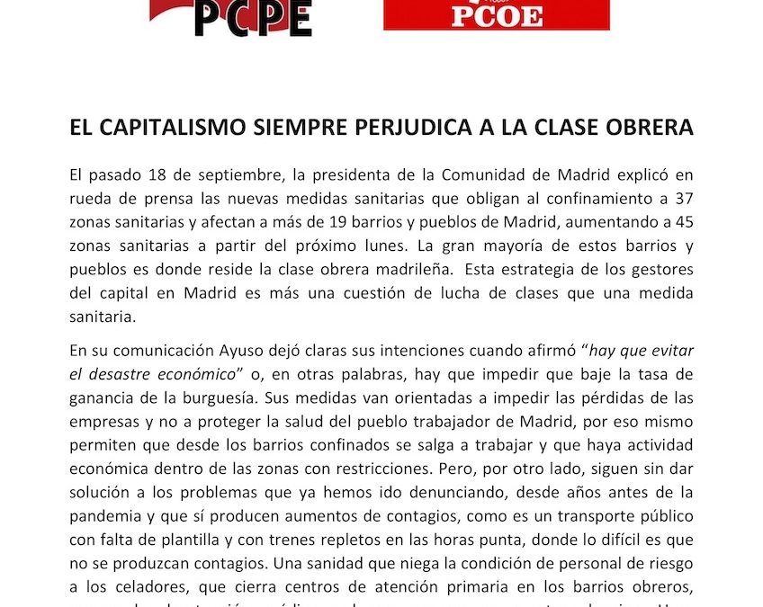 [Madrid] Comunicado conjunto PCPE y PCOE en Madrid