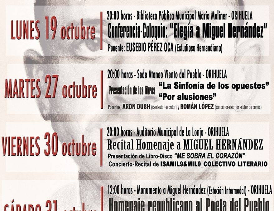 [Orihuela] Eusebio Pérez oca ofrecerá este próximo lunes una conferencia sobre Miguel Hernández en la biblioteca pública municipal María Moliner de Orihuela 