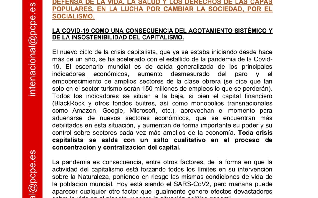 Contribución del Partido Comunista de los Pueblos de España (PCPE) al número especial del Boletín Internacional