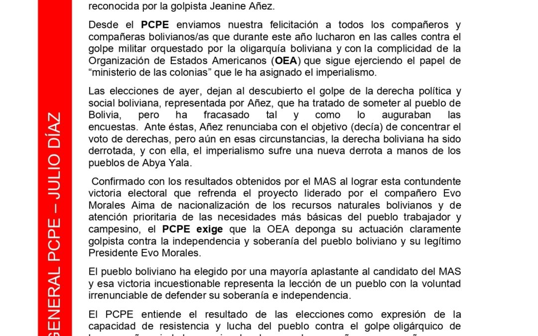 Ante la victoria electoral del Movimiento al Socialismo en Bolivia