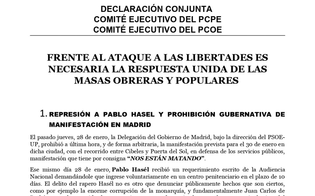 Frente al ataque a las libertades es necesaria la respuesta unida de las masas obreras y populares