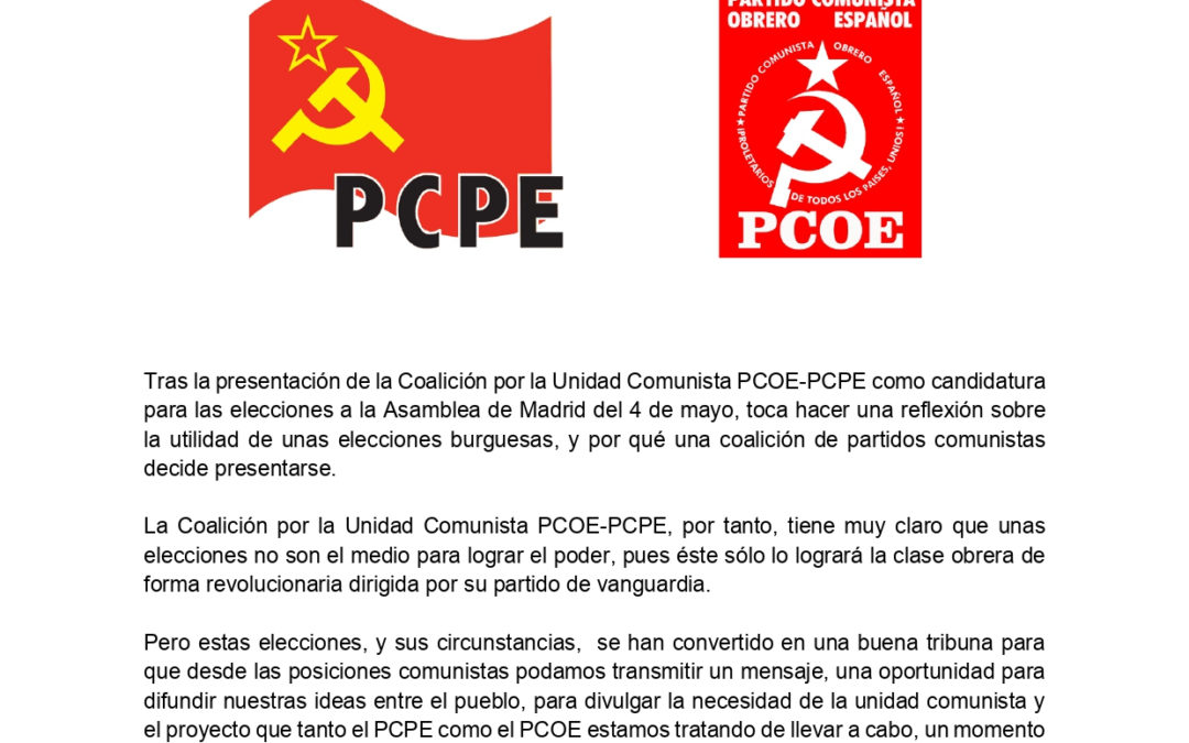 [Madrid] Ante las Elecciones del 4M en la Comunidad de Madrid, trabajemos por la unidad comunista