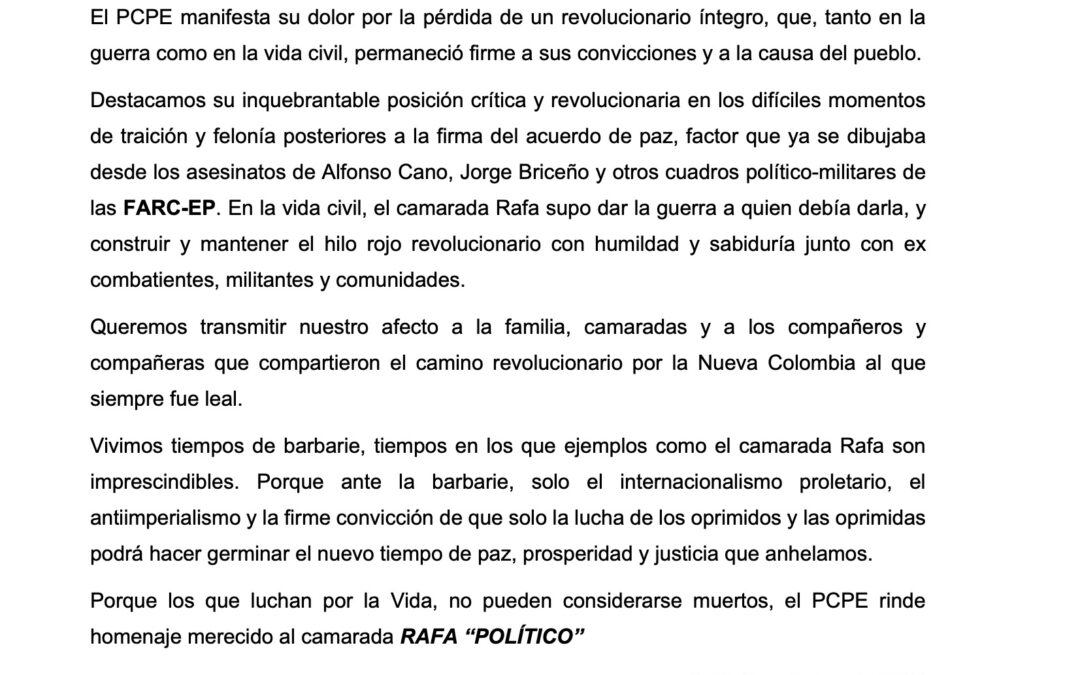 Condolencias del PCPE a FARC-EP